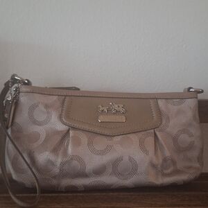 Coach Metallic Taupe Signature Wristlet